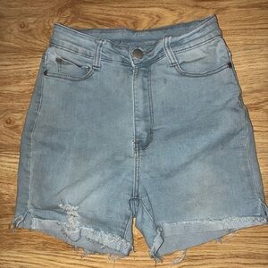 Stylish Light Blue Distressed Denim Shorts